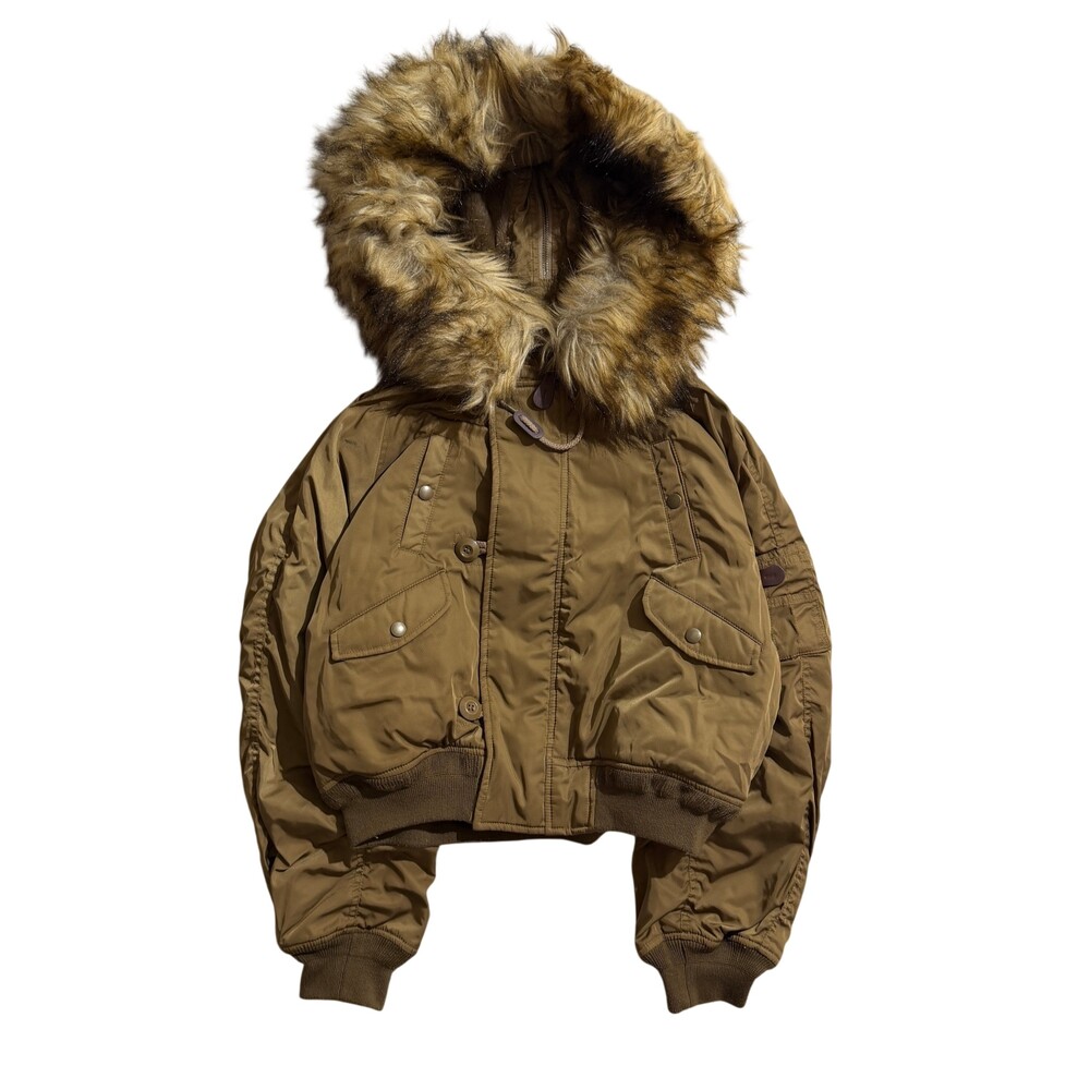 Moussy Brown Fur Hooded Bomber Jacket